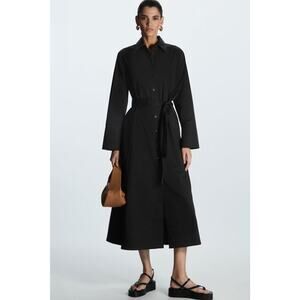 COS black belted midi button down cotton shirt dress size US 6